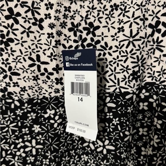 🔥NWT Chaps Monochrome Floral Pattern Dress Retails for $100 Size 14 - Picture 4 of 4